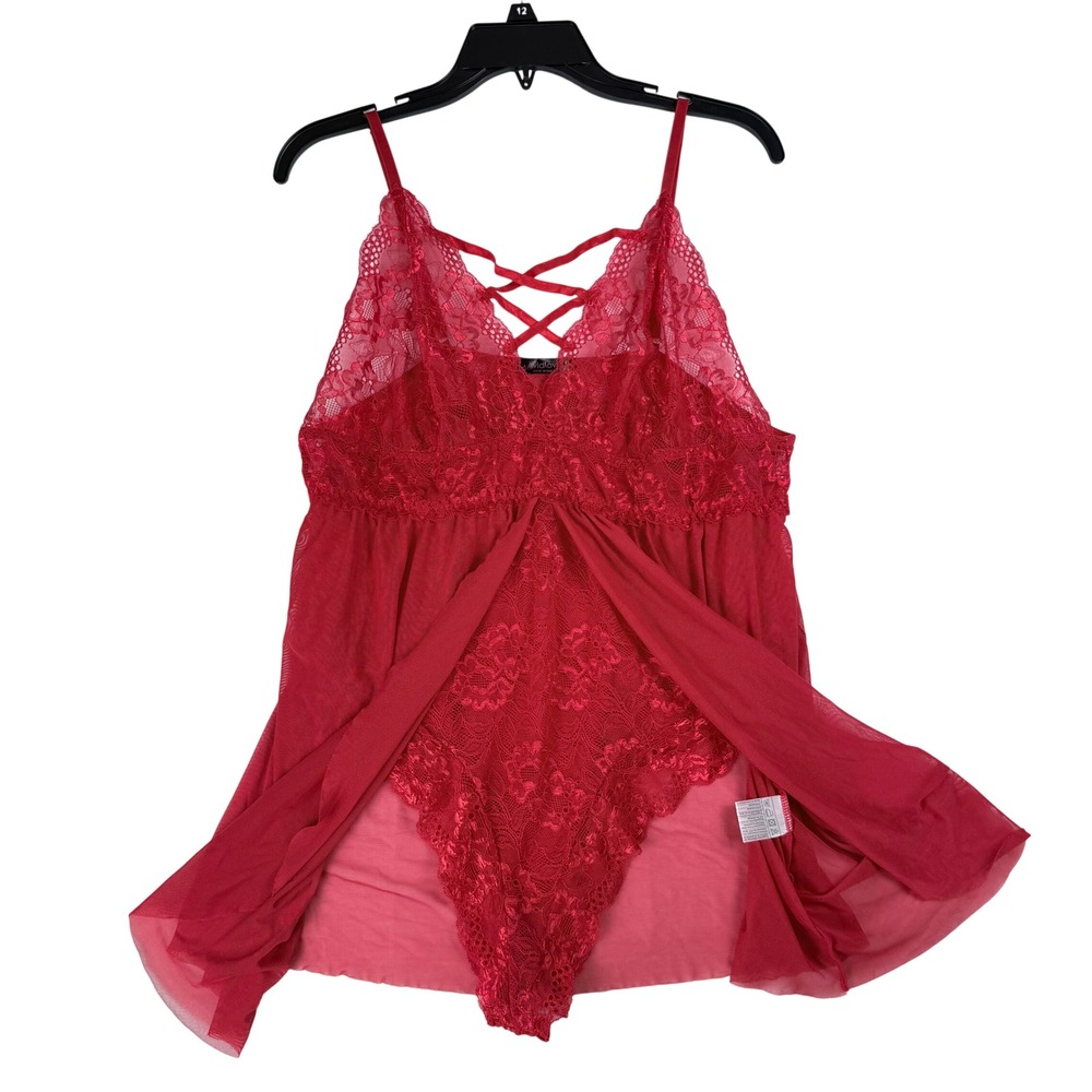 Avidlove Babydoll Chemise Women 18W Red Lace Mesh Strappy Romantic Coquette